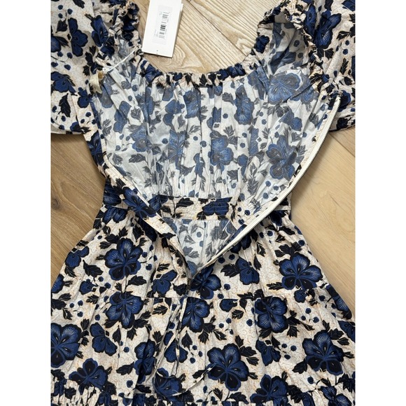 Ulla Johnson Celia Dress Lapis Floral Print Mini Puff Sleeve Tiered Size 0 Blue - Picture 5 of 16